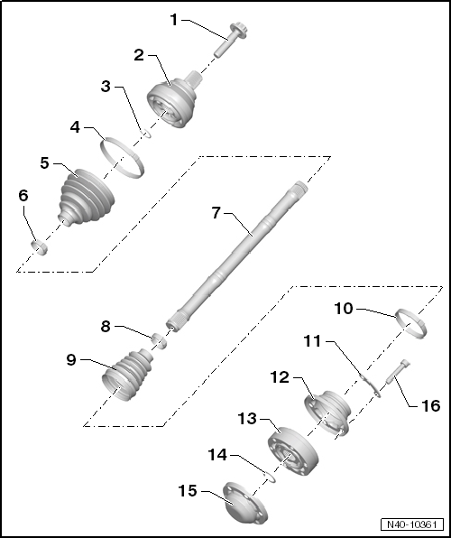 Assembly overview - drive shaft, constant velocity joint VL107