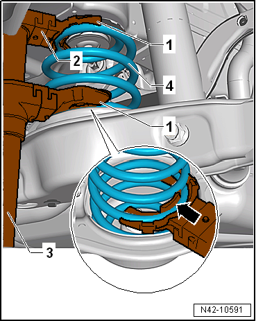 Removing and installing spring, multi-link suspension, right spring for front-wheel drive