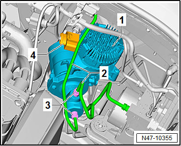 Removing and installing brake system pressure accumulator -VX70-, RHD vehicles