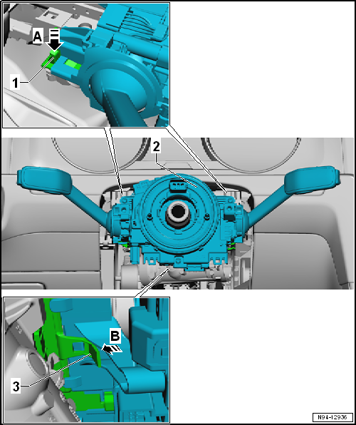 Removing and installing steering column switch module, Valeo