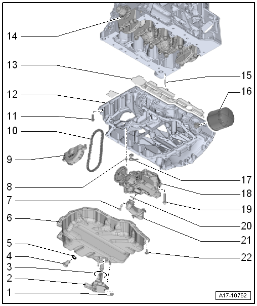 Assembly overview - sump and oil pump