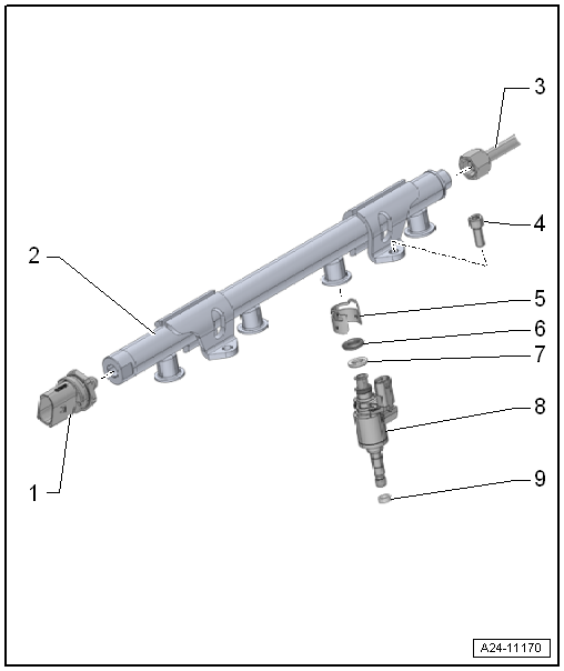 Assembly overview - fuel rail with injectors