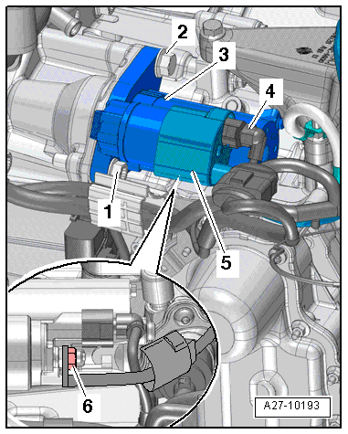 Removing and installing starter, vehicles with double clutch gearbox (DQ200–7F)