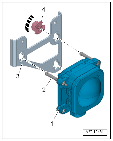 Removing automatic distance control unit from and installing on retaining plate, variant 1