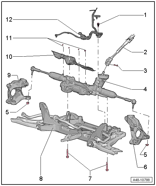 Assembly overview - steering rack, left-hand drive