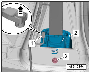Removing and installing front 3-point seat belt, 4-door model and estate
