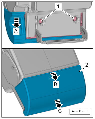 Removing and installing intermediate padding, backrest with through-loading aperture