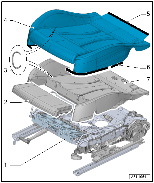 Assembly overview - cover and padding for seat pan, seat depth adjustment
