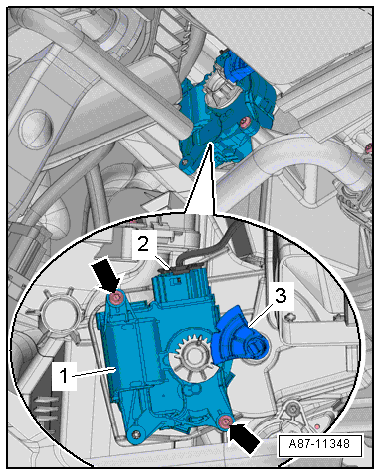Removing and installing temperature flap control motor -V68-, LHD vehicles
