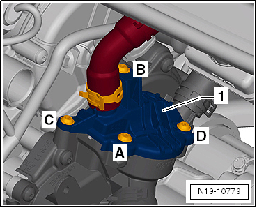 Assembly overview - coolant pump, thermostat