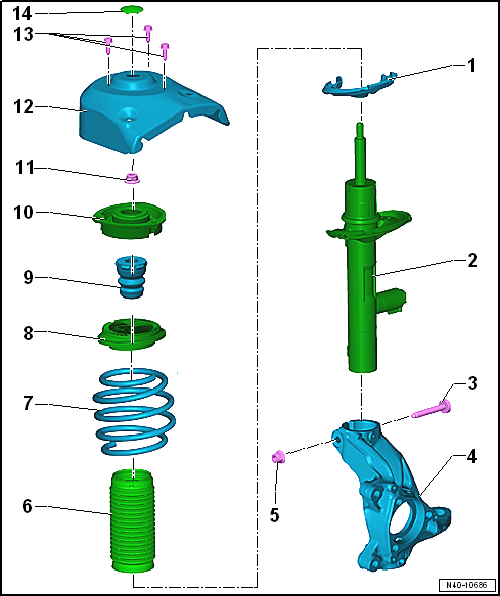 Assembly overview - suspension strut, upper suspension link