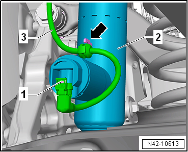 Removing and installing shock absorber, multi-link suspension, left shock absorber