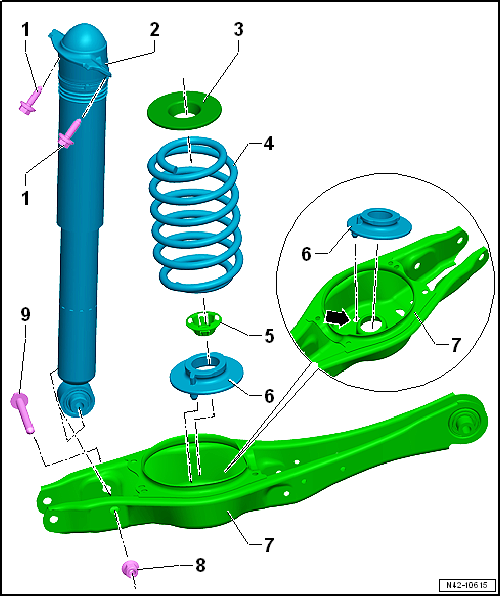 Assembly overview - suspension strut, shock absorber, spring, multi-link suspension