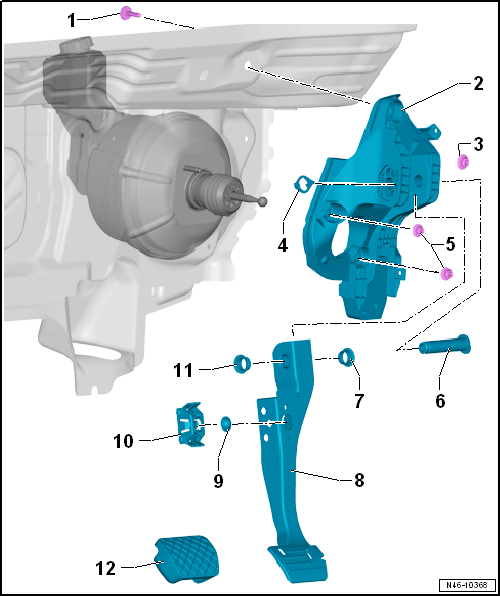 Assembly overview - brake pedal, RHD vehicles