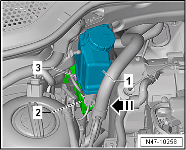 Removing and installing brake master cylinder, RHD vehicles
