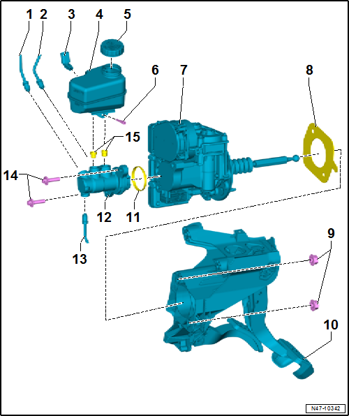 Assembly overview - brake servo/brake master cylinder, LHD vehicles