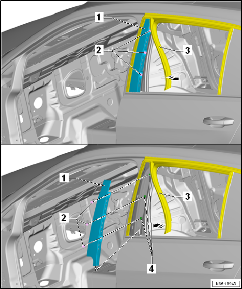 Removing and installing B-pillar trim on rear door