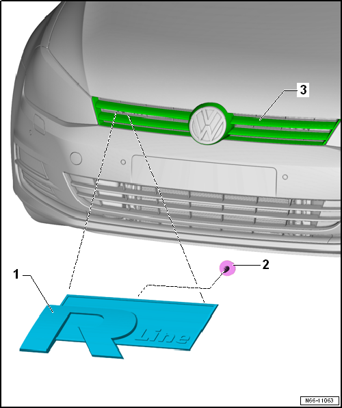 Removing and installing emblem with model designation, “R-Line”