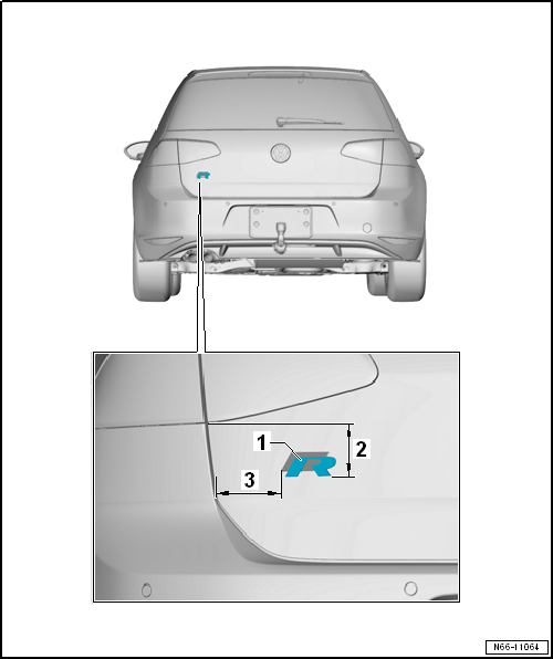 Dimensions – lettering on rear lid, “R-Line”