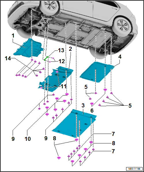 Assembly overview – underbody covers, e-Golf
