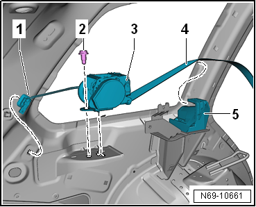 Removing and installing rear 3-point seat belt, estate, with belt tensioner