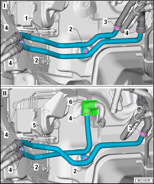 Removing and installing coolant pipes for auxiliary heater