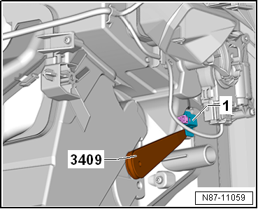 Removing and installing evaporator temperature sensor -G308-, LHD vehicles