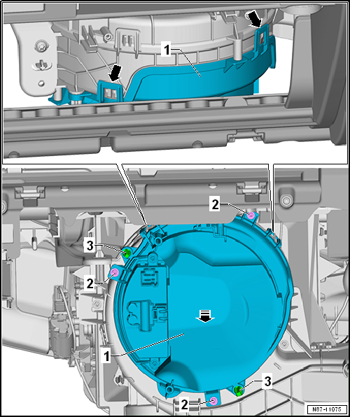 Removing and installing fresh air blower - V2-, RHD vehicles