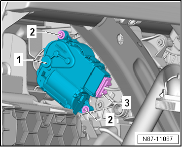 Removing and installing air distribution flap control motor -V428-, RHD vehicles