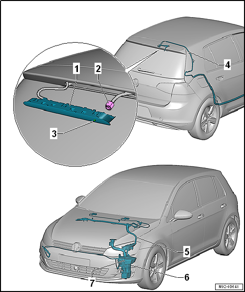 Assembly overview - rear window washer system, Golf