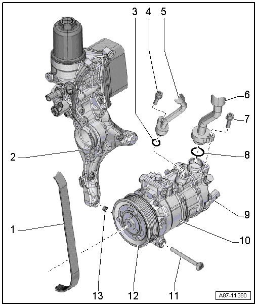 Assembly overview - drive unit of air conditioner compressor, Golf and Golf Estate