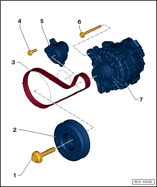 Assembly overview - poly V-belt drive, vehicles without air conditioner compressor