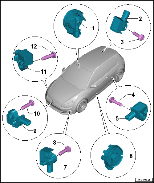 Overview of fitting locations - airbag crash sensors