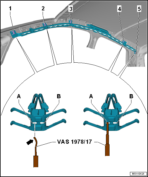 Removing and installing curtain airbag with igniter, 2-door and 4-door models