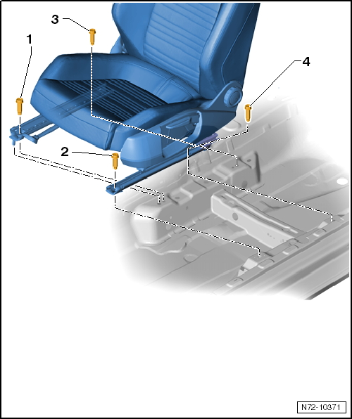 Removing front seat if seat longitudinal adjustment motor -V28-/-V31- is defective